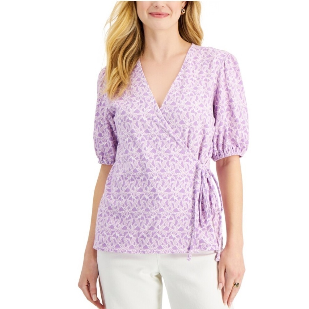 Charter‎ Club Floral Wrap-Front Knit Top Sz. XS